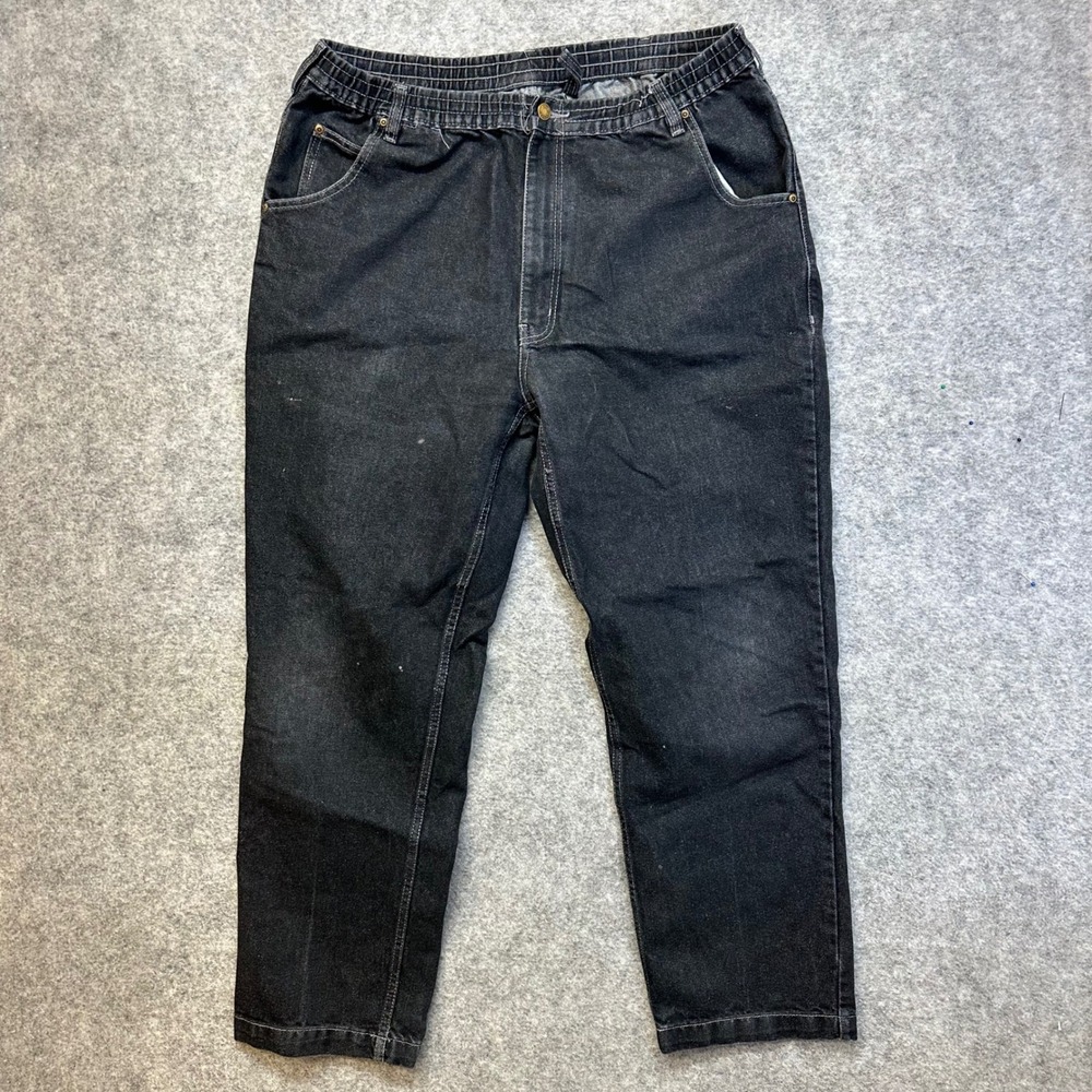 Haband Casual Joe Jeans Mens 35x30 Black Elastic Waist Contrast Stitch Vintage